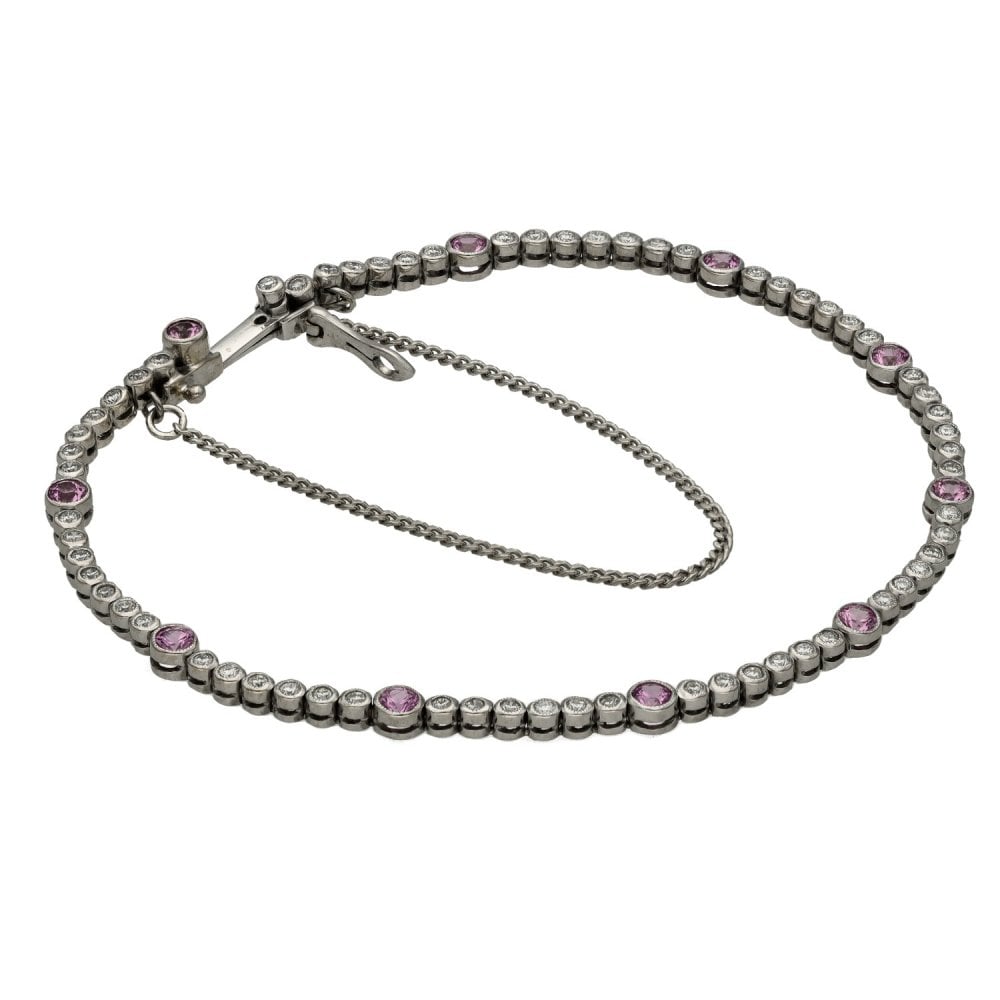 18ct White Gold Pink Sapphire & Diamond Tennis Bracelet - 1.05ct