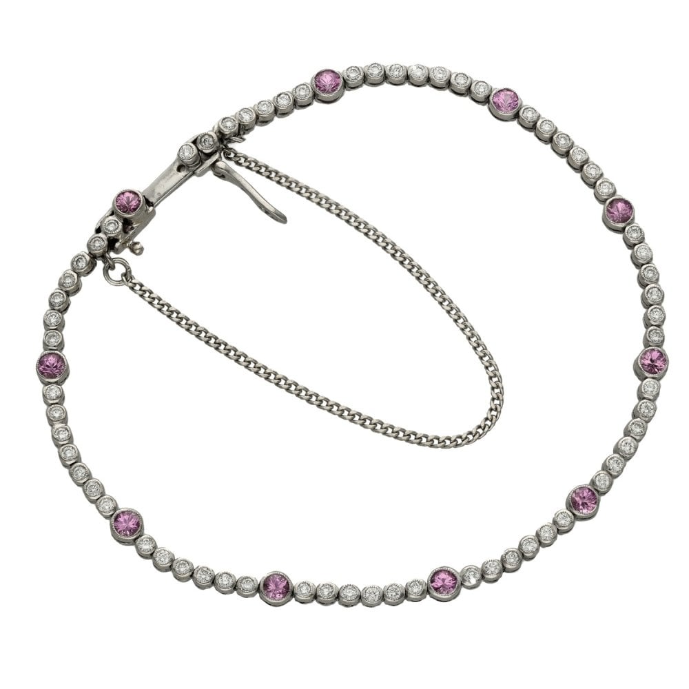 18ct White Gold Pink Sapphire & Diamond Tennis Bracelet - 1.05ct