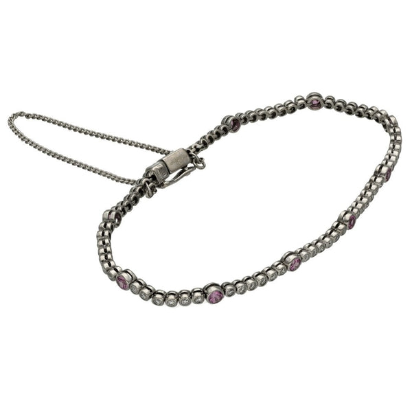 18ct White Gold Pink Sapphire & Diamond Tennis Bracelet - 1.05ct