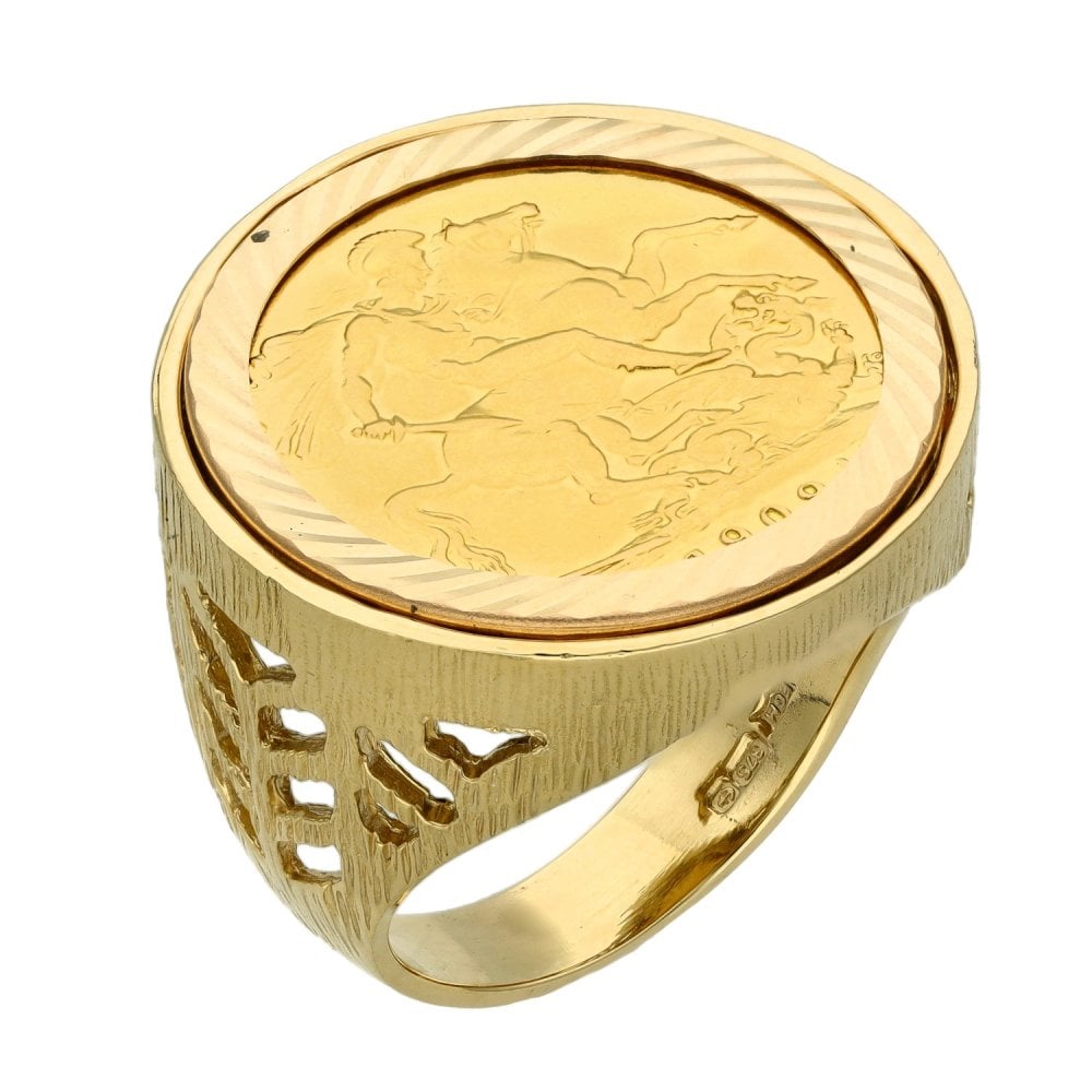 1909 Yellow Gold Full Sovereign Coin Ring - 16.0g - Size S