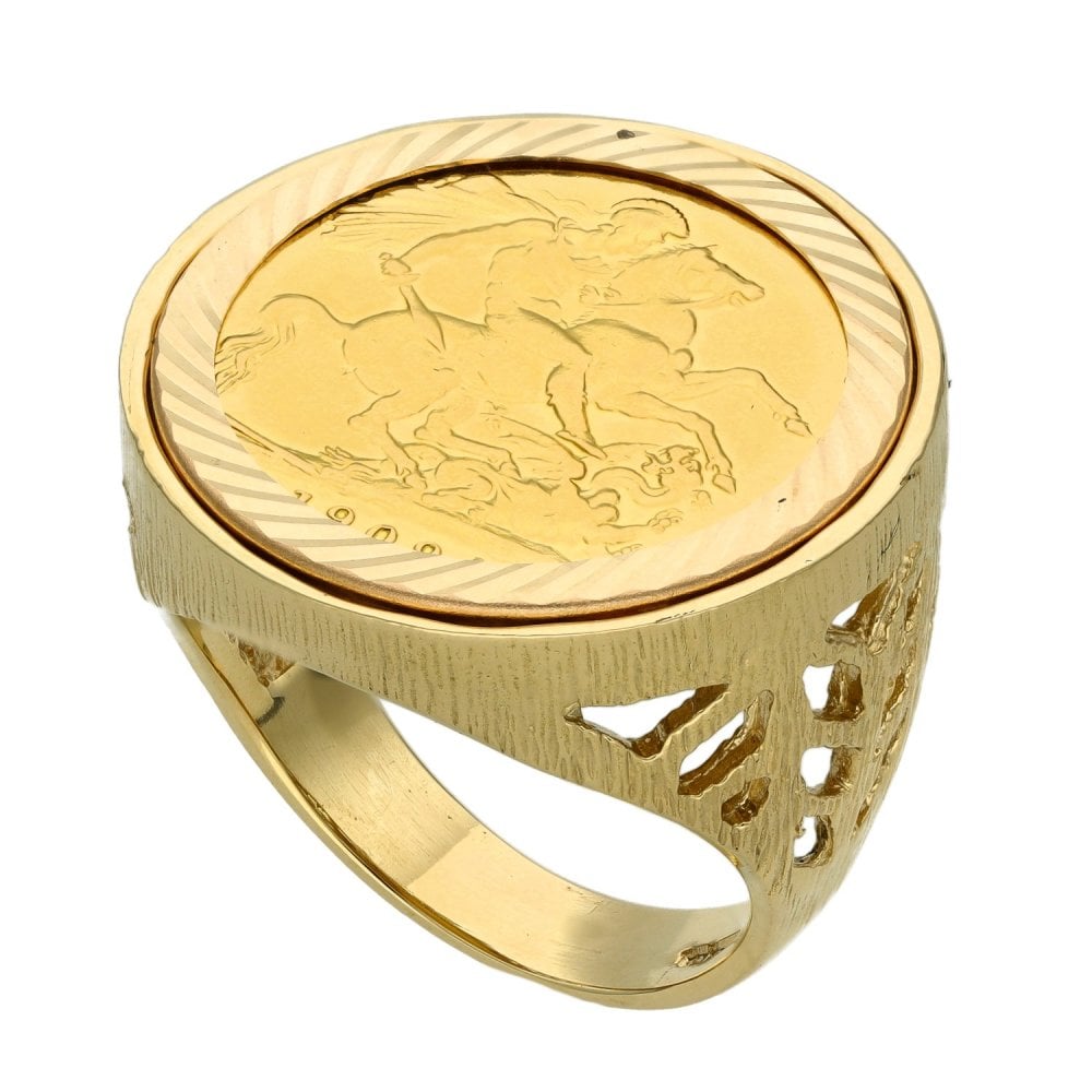 1909 Yellow Gold Full Sovereign Coin Ring - 16.0g - Size S