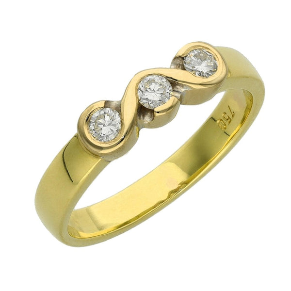 Ladies 18ct Yellow Gold Diamond Trilogy Ring - 0.25ct