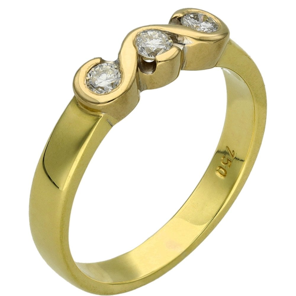 Ladies 18ct Yellow Gold Diamond Trilogy Ring - 0.25ct