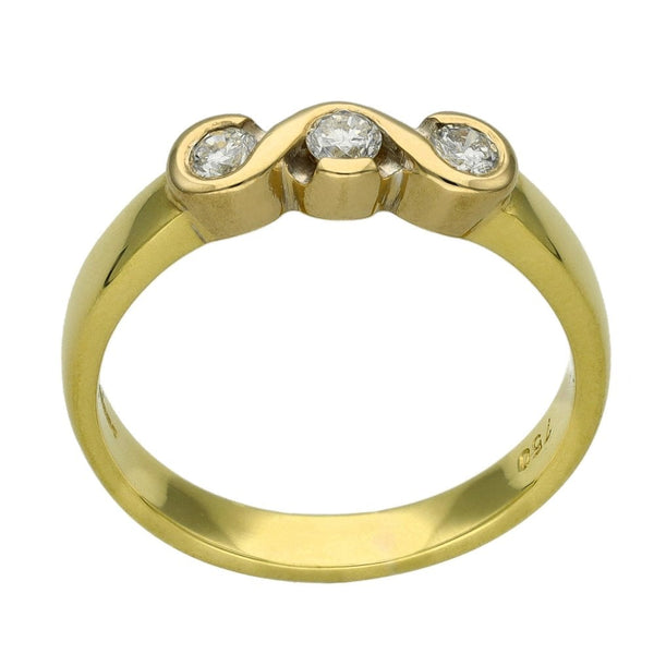 Ladies 18ct Yellow Gold Diamond Trilogy Ring - 0.25ct