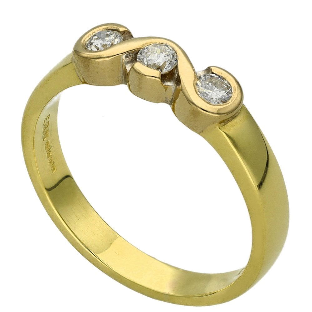 Ladies 18ct Yellow Gold Diamond Trilogy Ring - 0.25ct