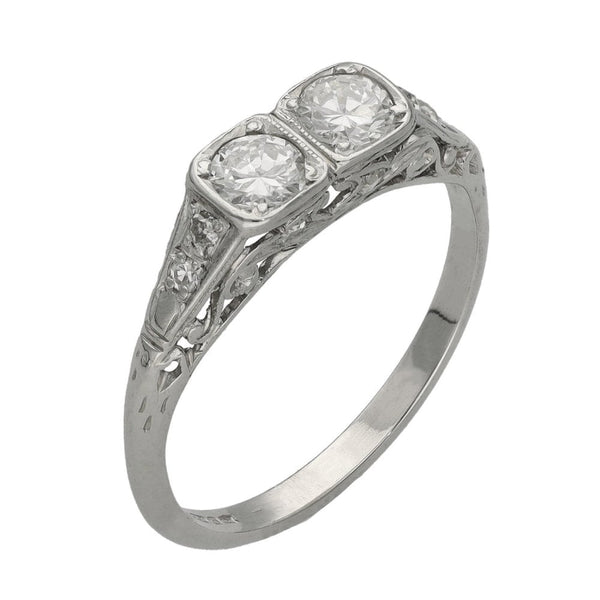 Ladies 18ct White Gold Diamond Two Stone Ring - Size M - 0.54ct