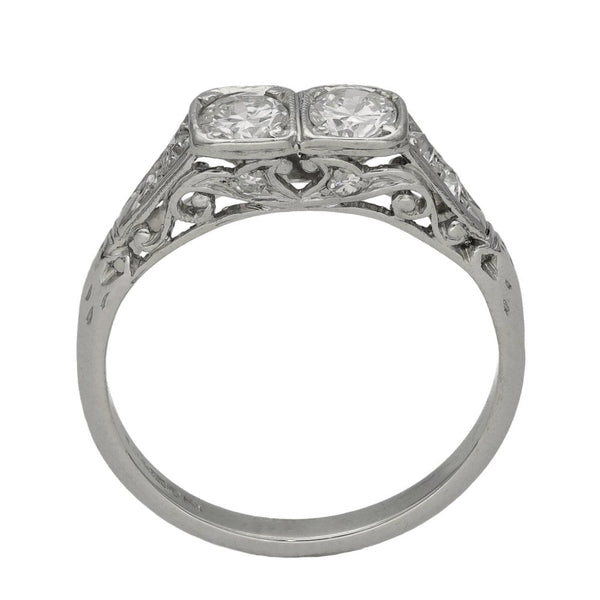 Ladies 18ct White Gold Diamond Two Stone Ring - Size M - 0.54ct