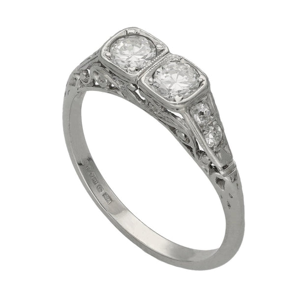 Ladies 18ct White Gold Diamond Two Stone Ring - Size M - 0.54ct