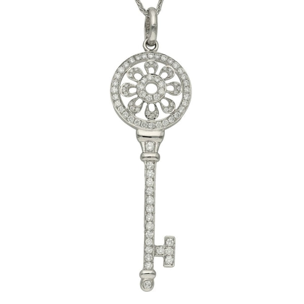 Ladies 18ct White Gold Diamond Set Key Pendant & 20" Chain
