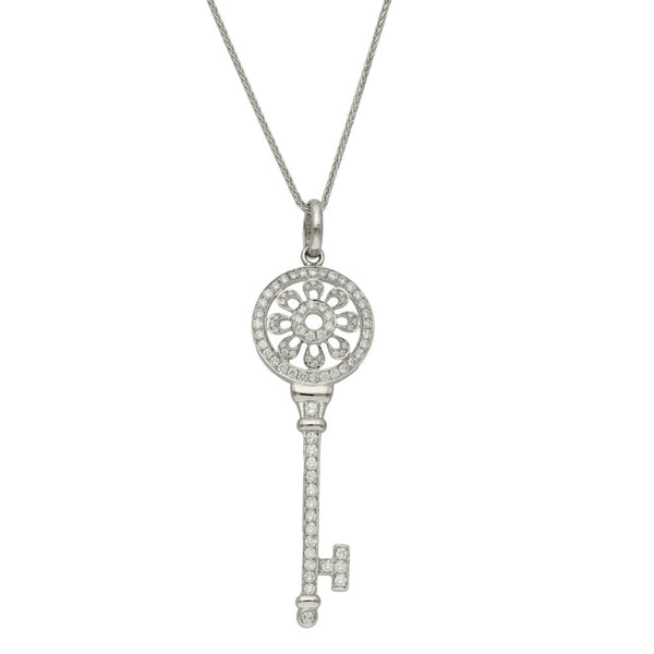 Ladies 18ct White Gold Diamond Set Key Pendant & 20" Chain