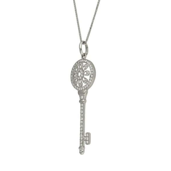 Ladies 18ct White Gold Diamond Set Key Pendant & 20" Chain