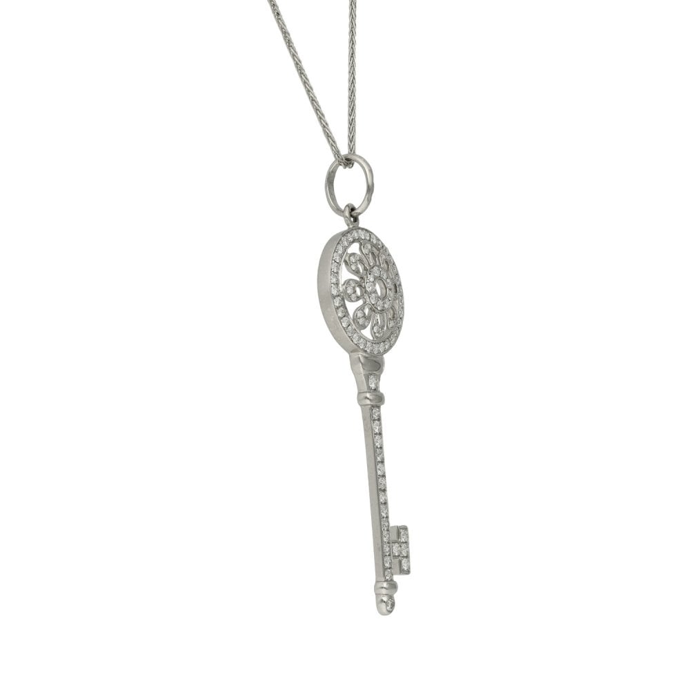 Ladies 18ct White Gold Diamond Set Key Pendant & 20" Chain