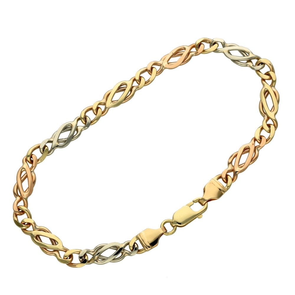 Ladies 9ct Multi-Tone Gold Fancy Bracelet - 7.5" - 8.0g