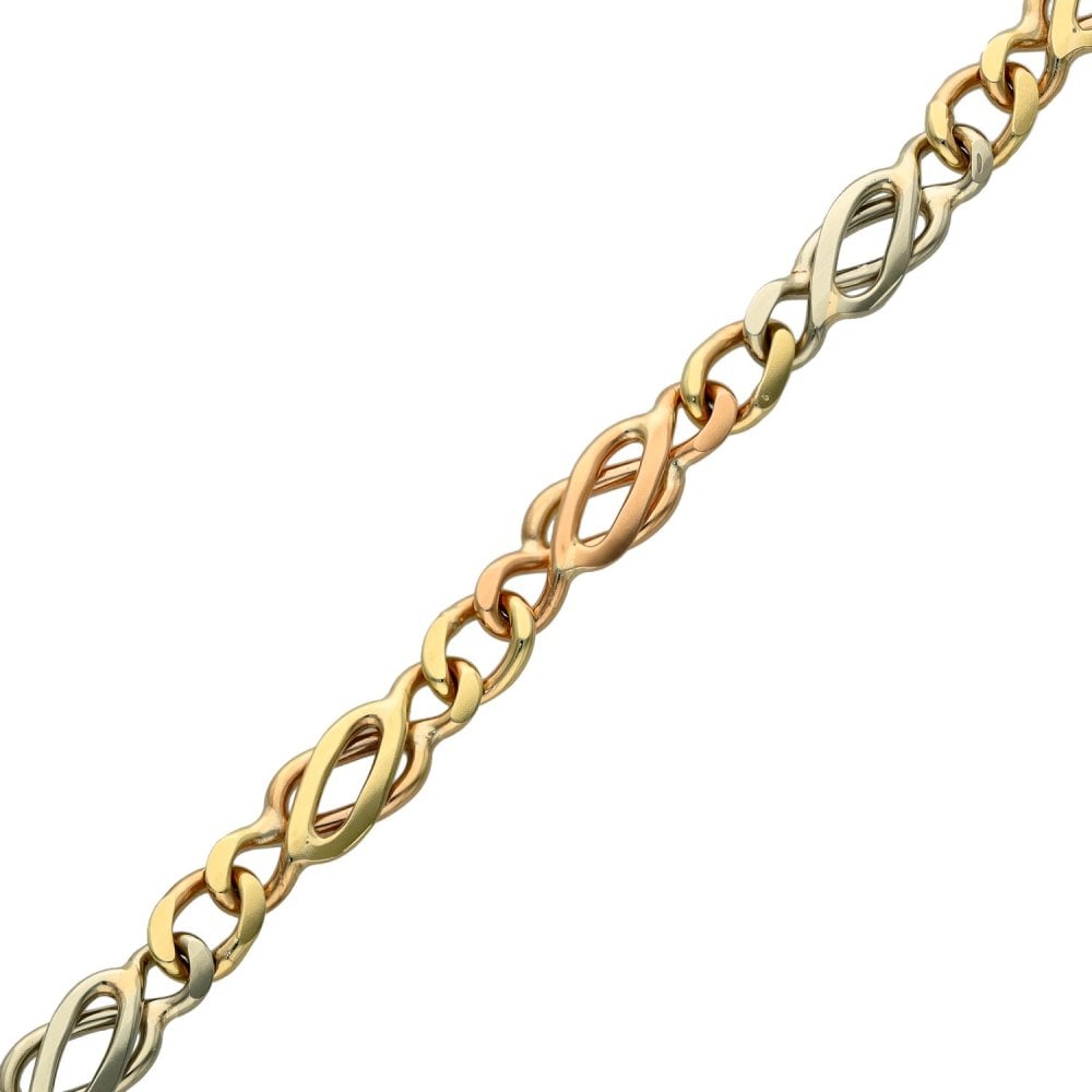 Ladies 9ct Multi-Tone Gold Fancy Bracelet - 7.5" - 8.0g