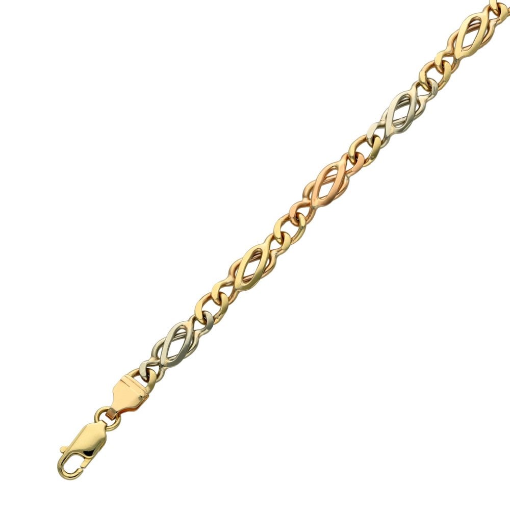 Ladies 9ct Multi-Tone Gold Fancy Bracelet - 7.5" - 8.0g