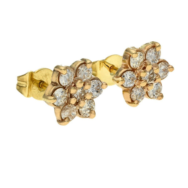 Ladies 9ct Yellow Gold Diamond Cluster Earrings - 1.00ct