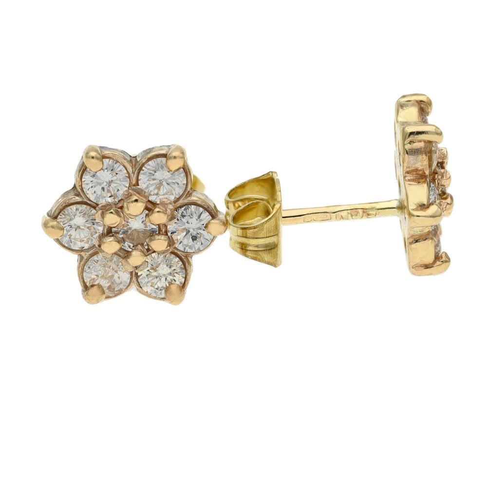 Ladies 9ct Yellow Gold Diamond Cluster Earrings - 1.00ct