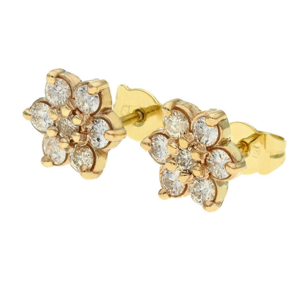 Ladies 9ct Yellow Gold Diamond Cluster Earrings - 1.00ct