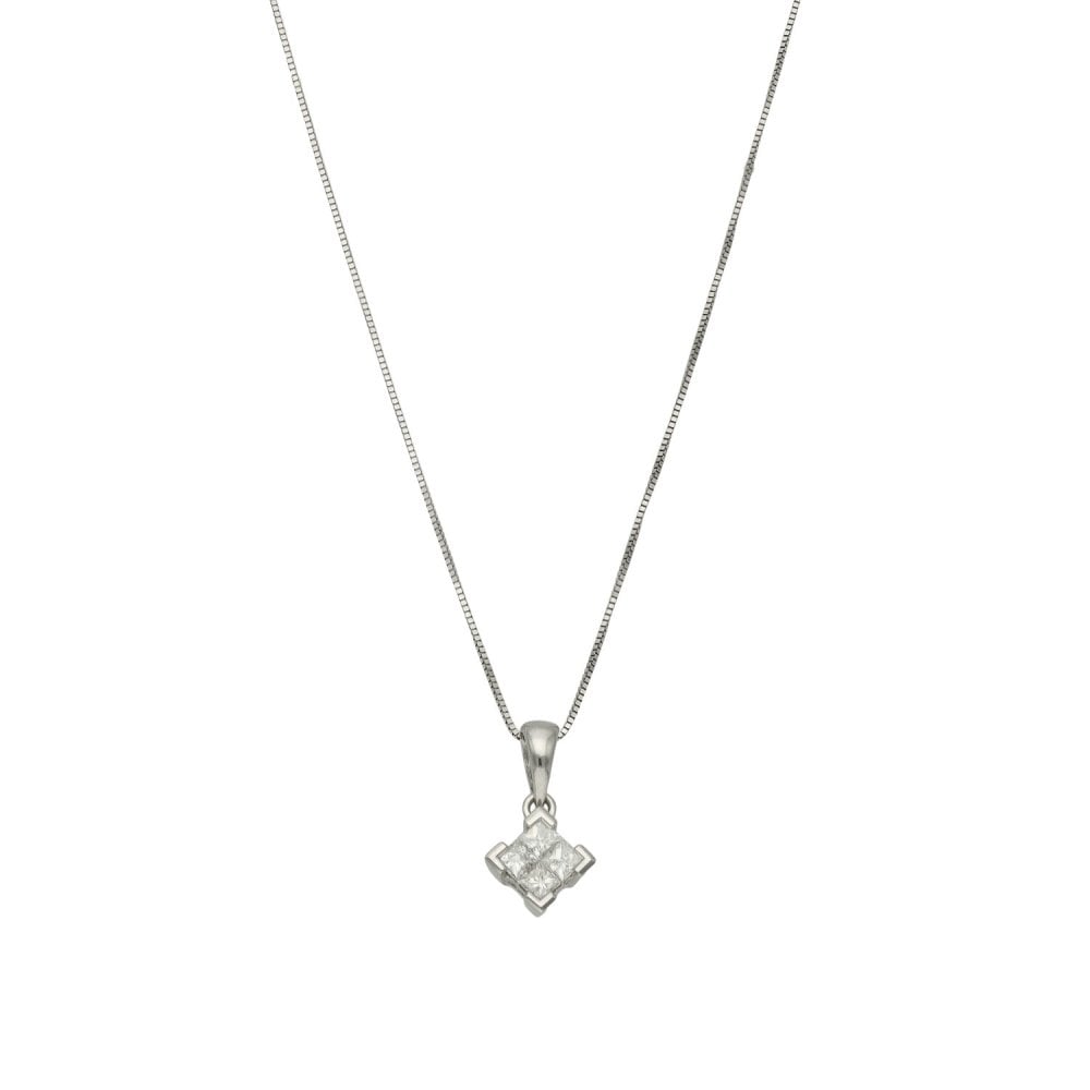 Ladies 18ct White Gold Diamond Pendant & Chain - 0.33ct - 17"