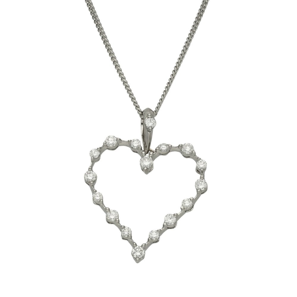 Ladies 18ct White Gold Diamond Heart Pendant & Chain - 0.50ct