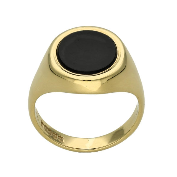 Gents 9ct Yellow Gold Oval Onyx Signet Ring - Size U