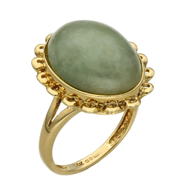 Ladies 14ct Yellow Gold Oval Jadeite Ring - Size H½