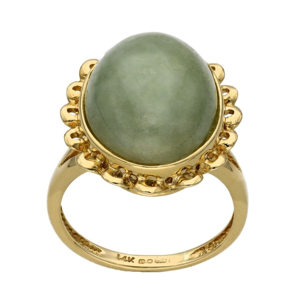 Ladies 14ct Yellow Gold Oval Jadeite Ring - Size H½