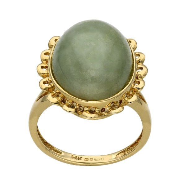 Ladies 14ct Yellow Gold Oval Jadeite Ring - Size H½