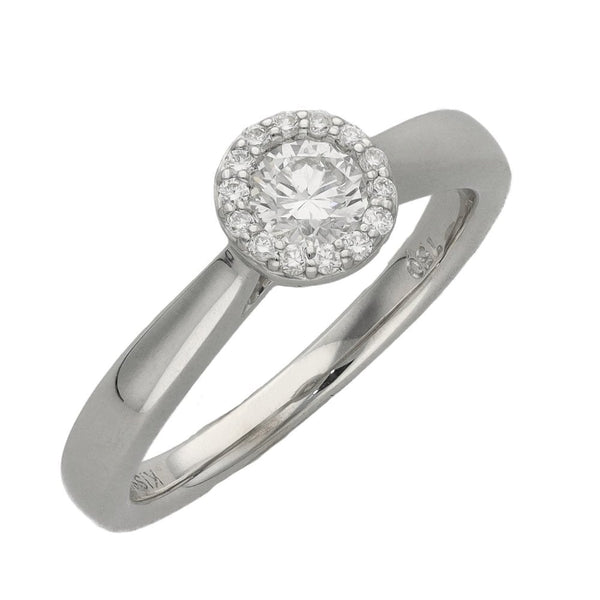 Ladies 18ct White Gold Diamond Halo Ring - Size K - 0.35ct
