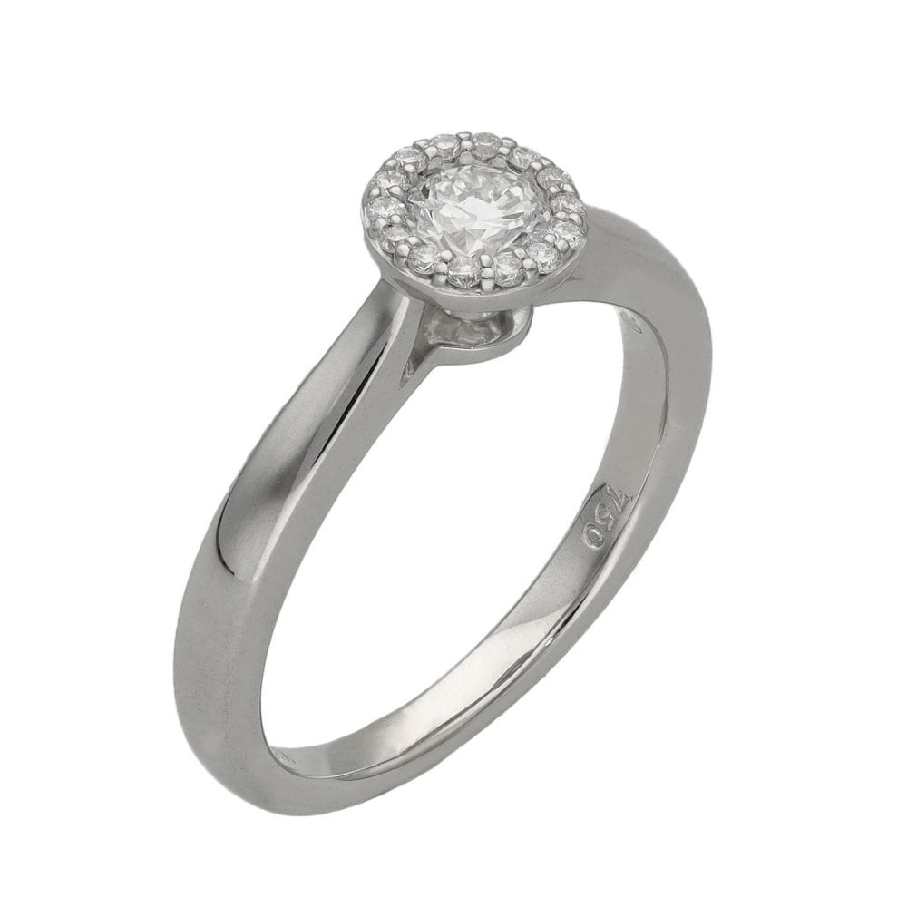 Ladies 18ct White Gold Diamond Halo Ring - Size K - 0.35ct