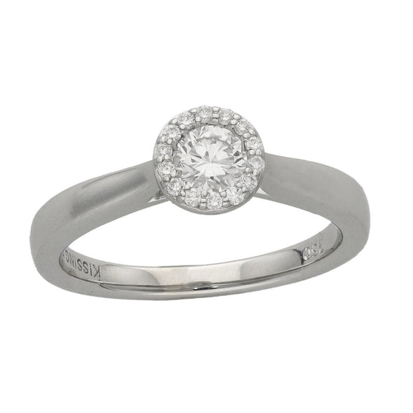 Ladies 18ct White Gold Diamond Halo Ring - Size K - 0.35ct