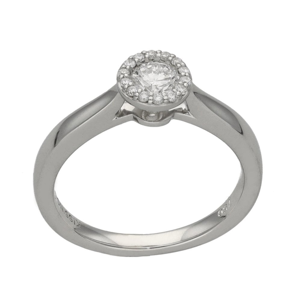 Ladies 18ct White Gold Diamond Halo Ring - Size K - 0.35ct