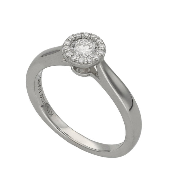 Ladies 18ct White Gold Diamond Halo Ring - Size K - 0.35ct