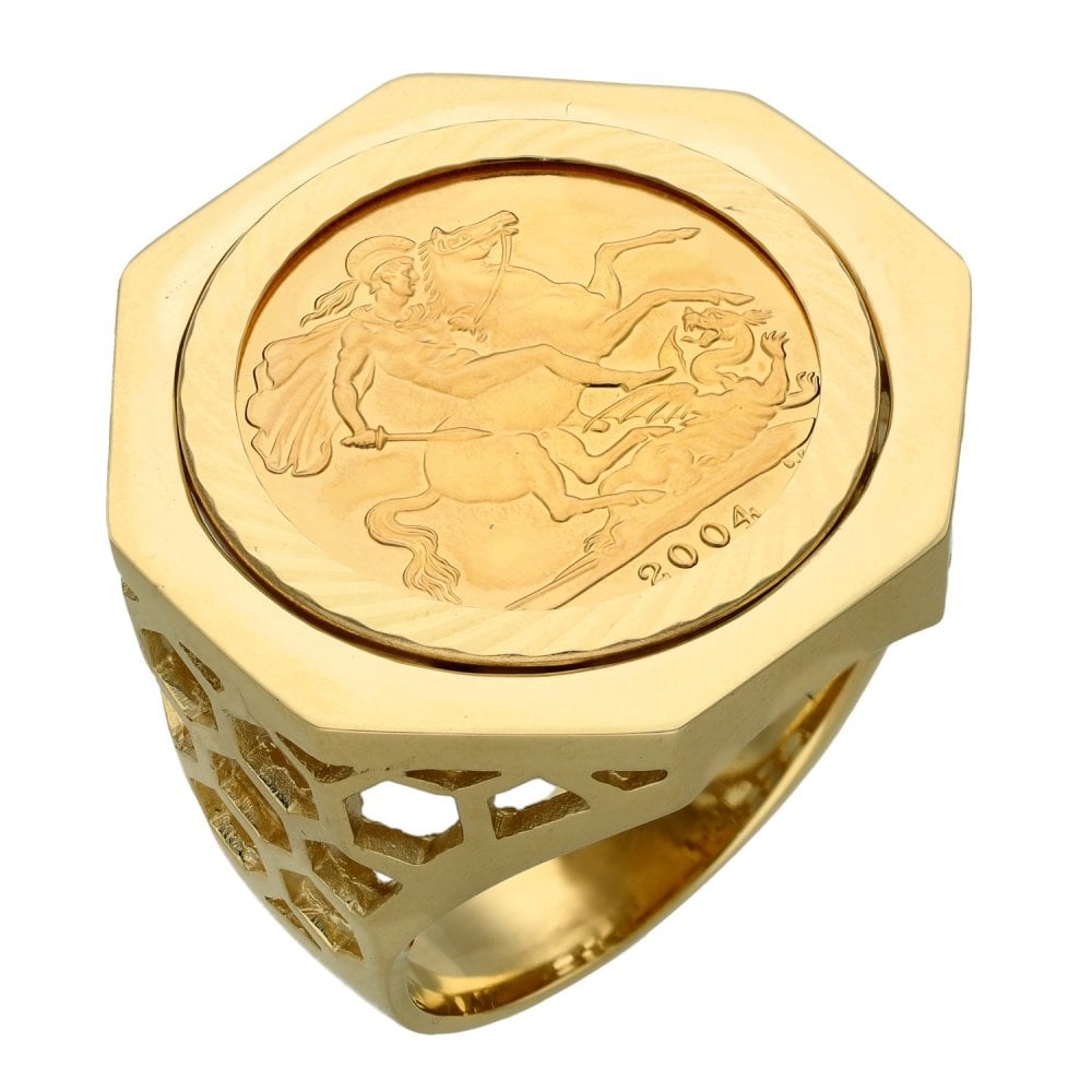 2004 Yellow Gold Full Sovereign Coin Ring - Size Y