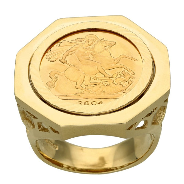 2004 Yellow Gold Full Sovereign Coin Ring - Size Y