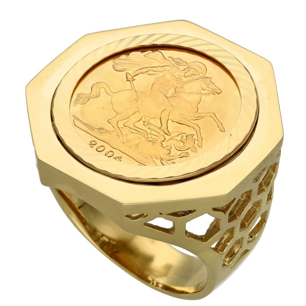 2004 Yellow Gold Full Sovereign Coin Ring - Size Y