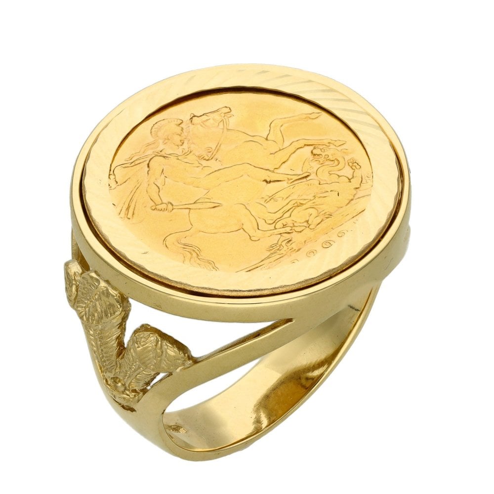 1893 Yellow Gold Full Sovereign Coin Ring - Size W½