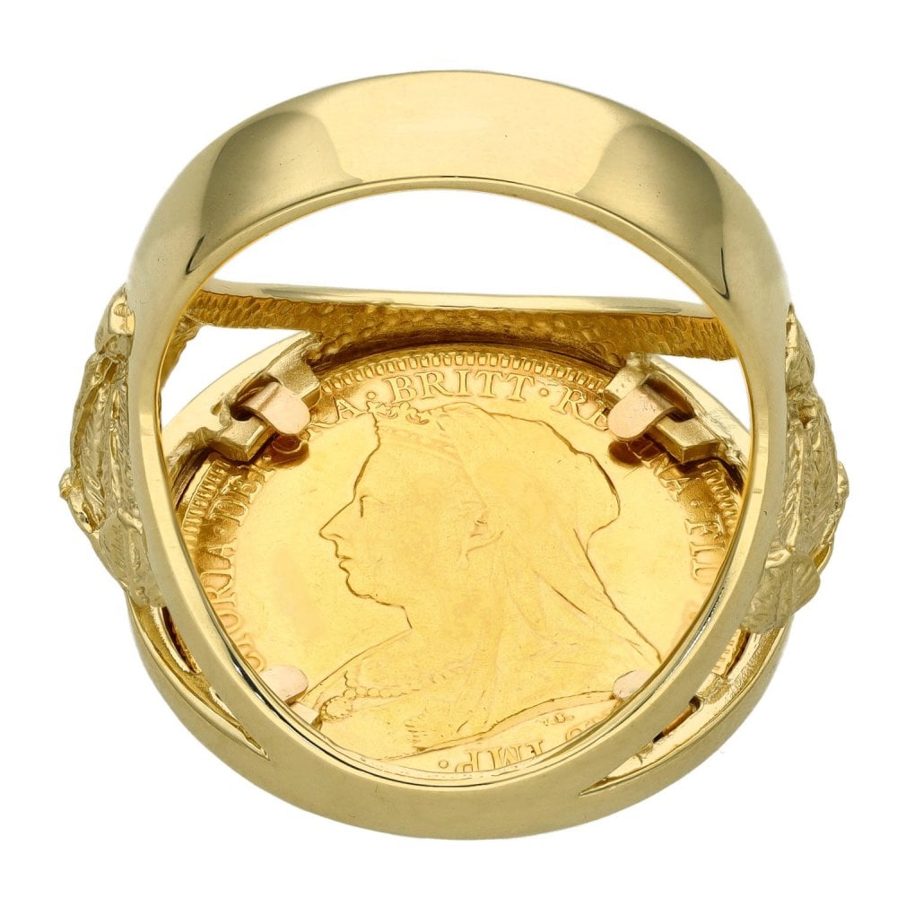 1893 Yellow Gold Full Sovereign Coin Ring - Size W½