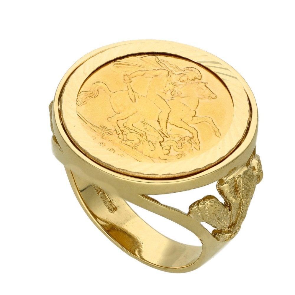 1893 Yellow Gold Full Sovereign Coin Ring - Size W½
