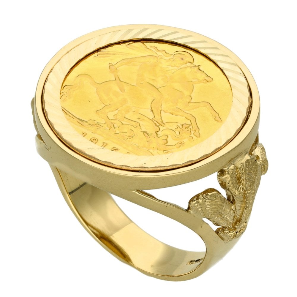 1915 Yellow Gold Mounted Full Sovereign Coin Ring - Size W