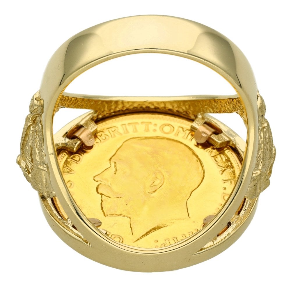 1915 Yellow Gold Mounted Full Sovereign Coin Ring - Size W