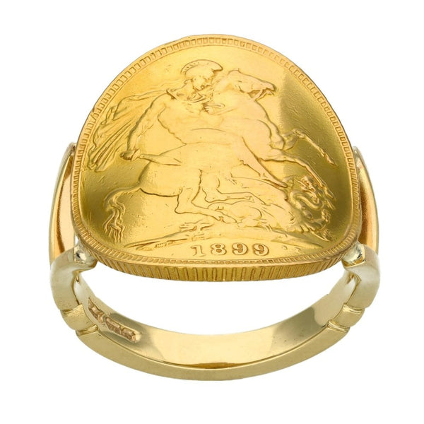 1899 Yellow Gold Full Sovereign Bent-Over Coin Ring - Size R