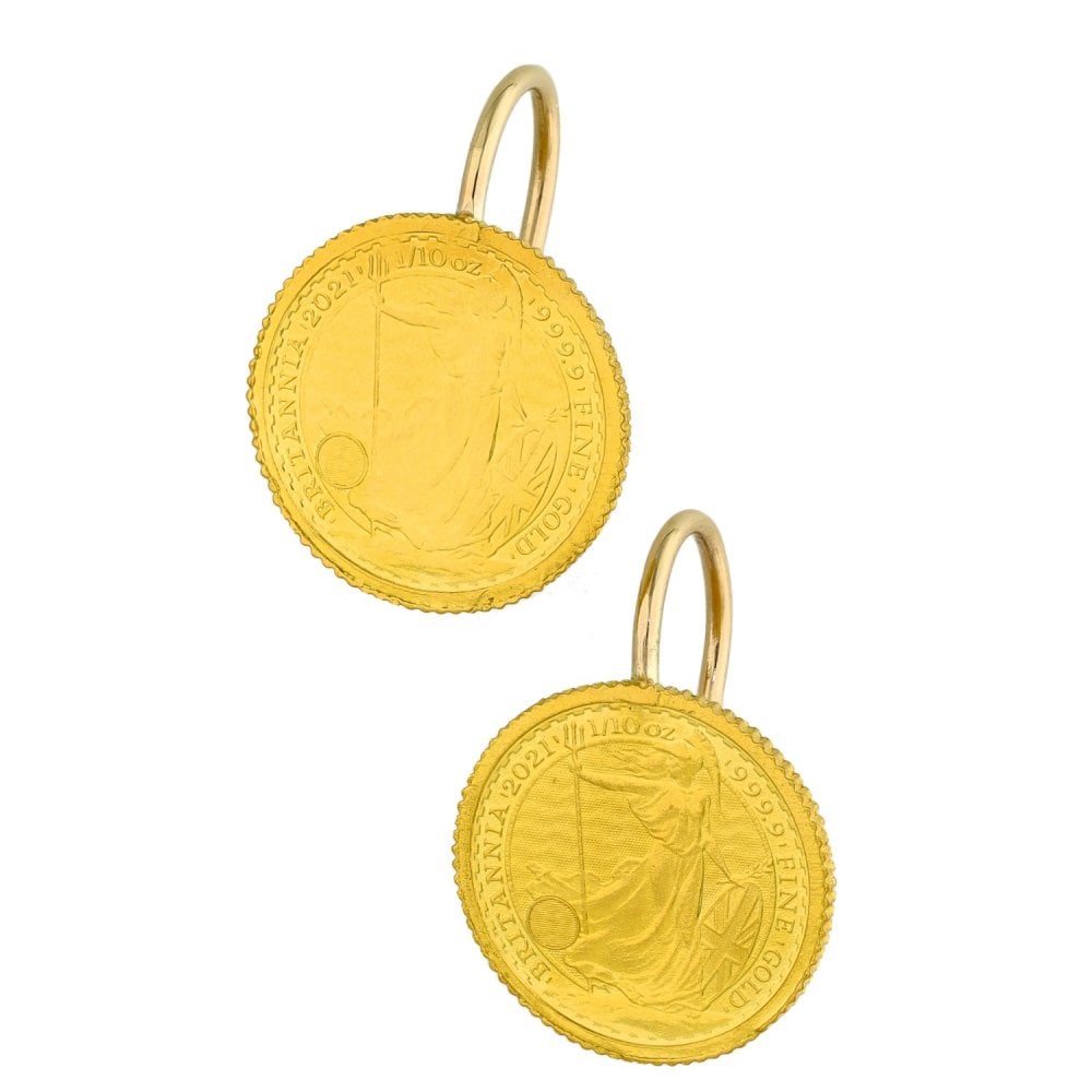 Ladies Yellow Gold 1/10th Britannia 2021 Coin Earrings - 7.3g