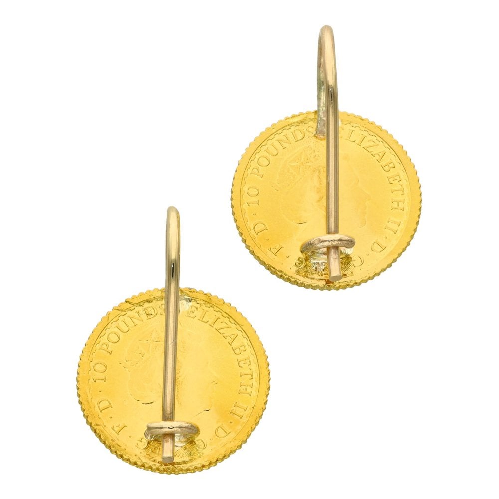 Ladies Yellow Gold 1/10th Britannia 2021 Coin Earrings - 7.3g