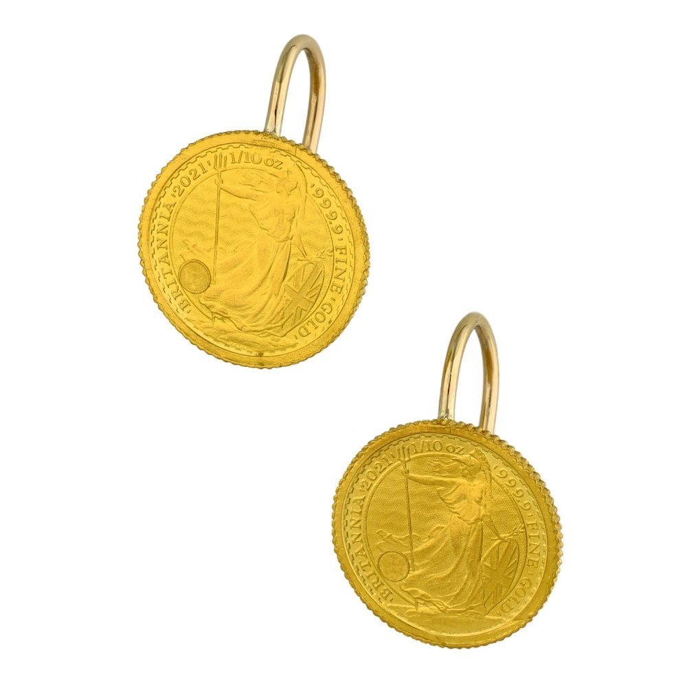 Ladies Yellow Gold 1/10th Britannia 2021 Coin Earrings - 7.3g