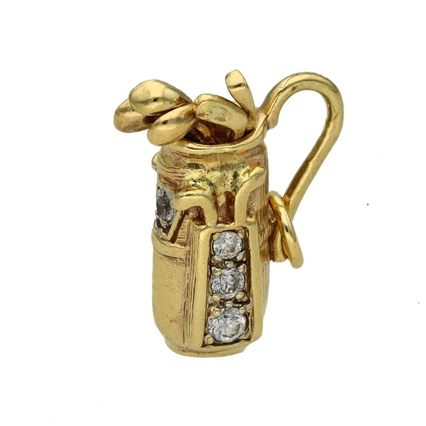 Gents 9ct Yellow Gold Cubic Zirconia Golf Clubs Charm - 3.5g