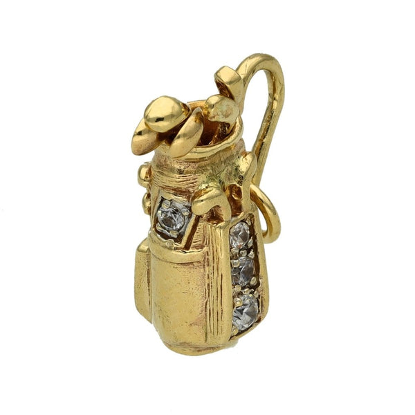 Gents 9ct Yellow Gold Cubic Zirconia Golf Clubs Charm - 3.5g