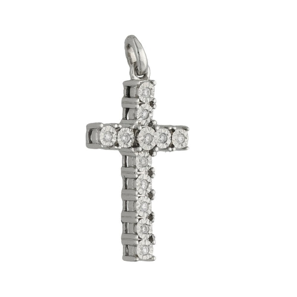 Ladies 9ct White Gold Diamond Set Cross Pendant - 0.05ct
