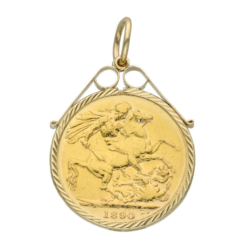 1890 Yellow Gold Full Sovereign Coin Pendant - 9.0g