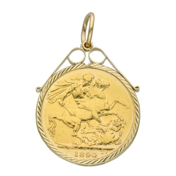 1890 Yellow Gold Full Sovereign Coin Pendant - 9.0g